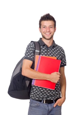 Beyaz arka planda izole genç öğrenci