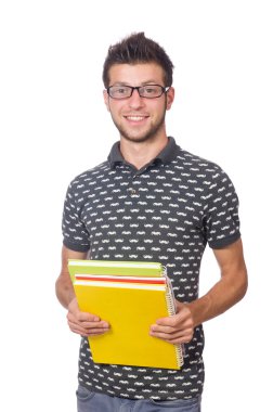 Beyaz arka planda izole genç öğrenci