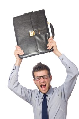 Kızgın iş adamı beyazların arasında izole edilmiş.