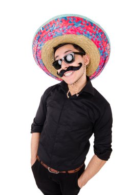 Konseptte sombrero olan komik bir Meksikalı.