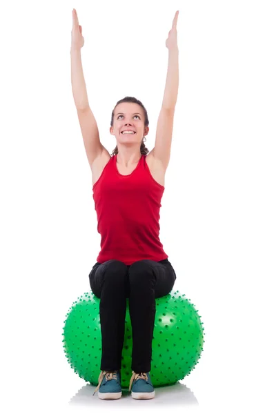 Young woman exercising with swiss ball — Stock Photo, Image