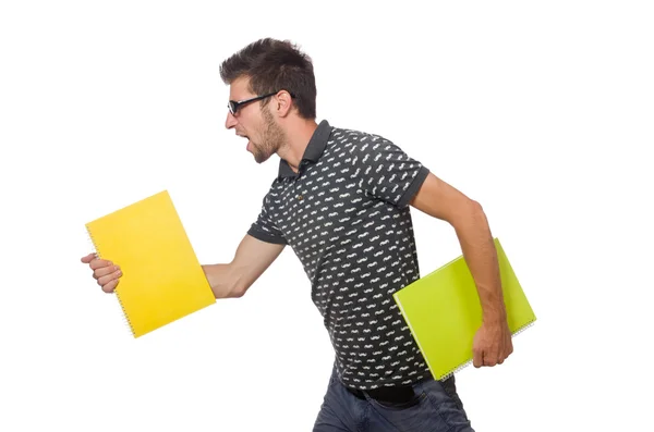 Jonge student geïsoleerd op de witte achtergrond — Stockfoto