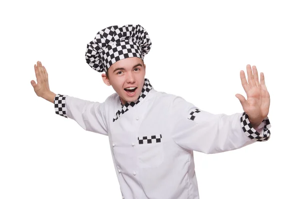 Zabawny samiec kucharz odizolowany na białym — Zdjęcie stockowe