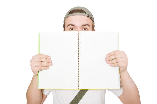 Jovem estudante isolado no fundo branco — Fotografia de Stock