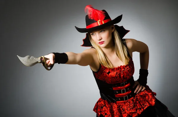 Woman pirate with sharp knife — Stock Photo, Image