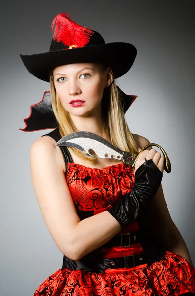 Woman pirate with sharp knife — Stock Photo, Image
