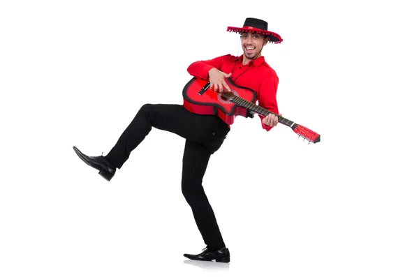 Homem vestindo sombrero com guitarra — Fotografia de Stock