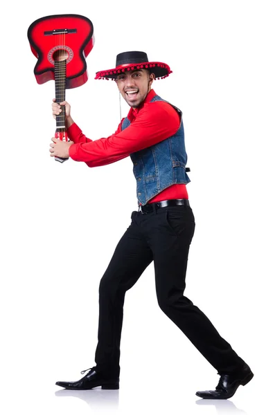 Man wearing sombrero with guitar — Stock Photo, Image