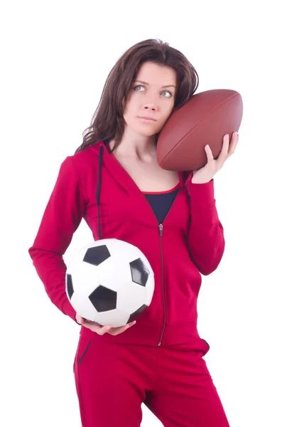 Vrouw in rood kostuum in sport concept — Stockfoto