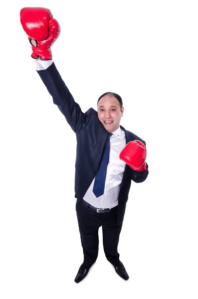 Young businessman boxer isolated on white — Stock Photo, Image