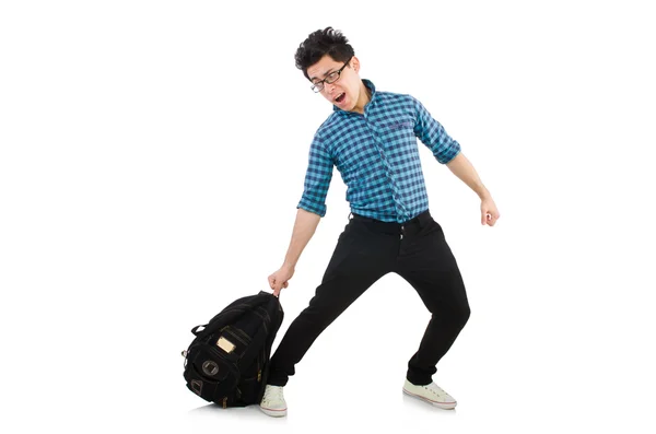 Estudiante con mochila aislada en el blanco — Foto de Stock