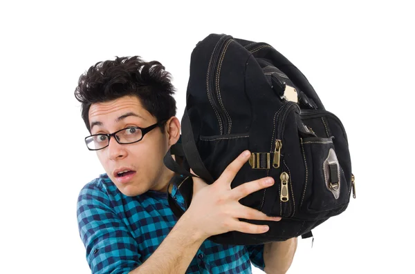 Estudiante con mochila aislada en el blanco —  Fotos de Stock