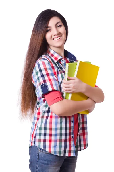 Junge Studentin isoliert auf der weißen Seite — Stockfoto