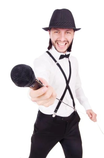 Смішний чоловік співає ізольовано на білому — стокове фото