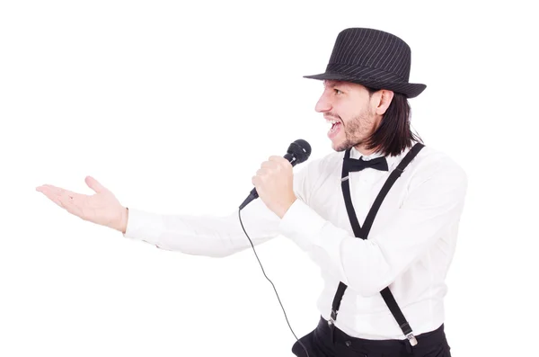 Hombre divertido cantando aislado en el blanco —  Fotos de Stock