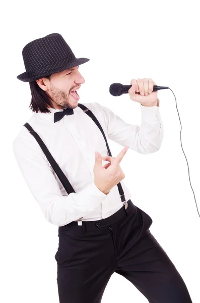 Divertente uomo che canta isolato sul bianco — Foto Stock