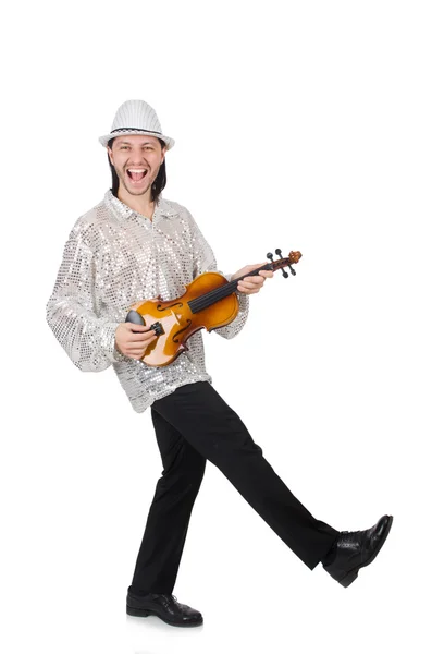 Hombre divertido con violín en blanco —  Fotos de Stock