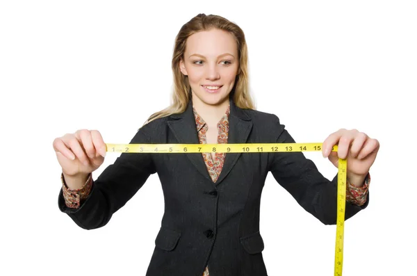 Young woman tailor isolated on white — Stock Photo, Image