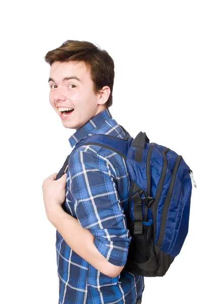 Estudiante con mochila aislada en el blanco — Foto de Stock