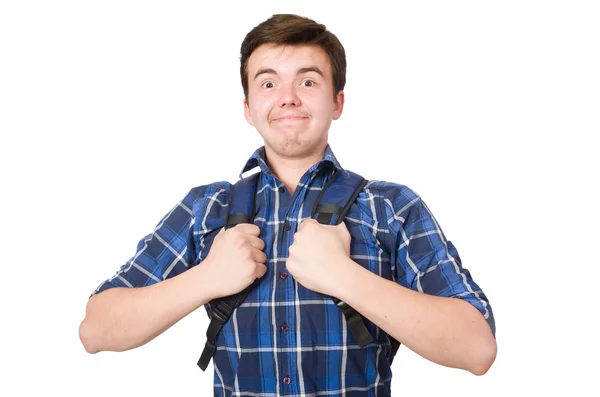 Student met rugzak geïsoleerd op het wit — Stockfoto