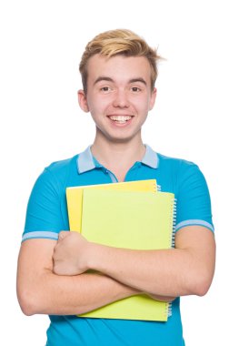 Beyaz arka planda izole genç öğrenci