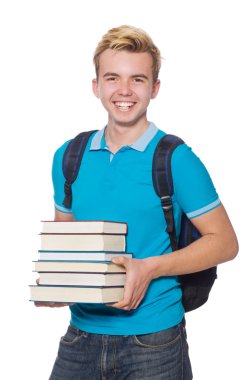 Beyaz arka planda izole genç öğrenci