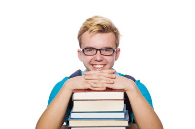 Beyaz arka planda izole genç öğrenci