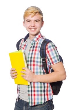 Beyaz arka planda izole genç öğrenci