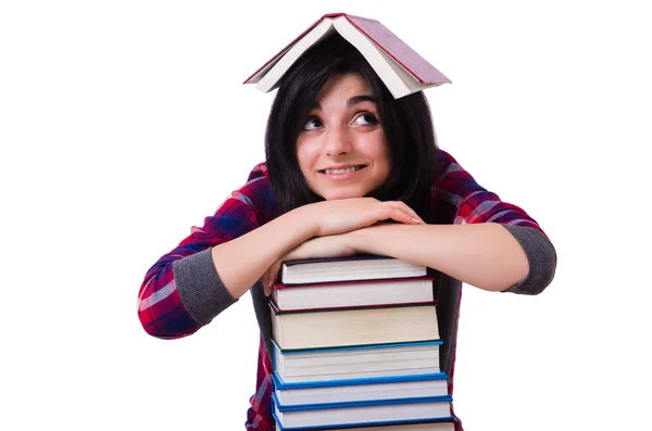 Joven estudiante con libros aislados en blanco —  Fotos de Stock