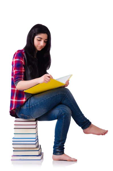 Joven estudiante con libros aislados en blanco —  Fotos de Stock