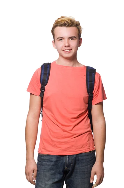 Student with backpack isolated on the white — Stock Photo, Image