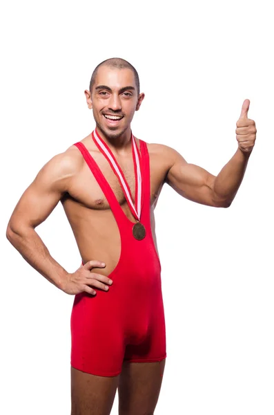 Wrestler in red dress isolated on the white background — Stock Photo, Image