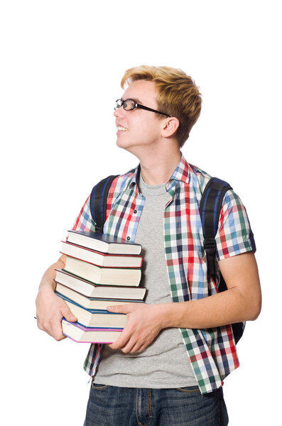 Молодой студент изолирован на белом фоне