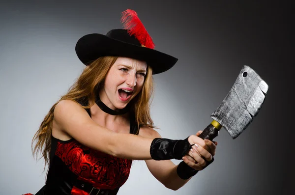 Woman pirate with sharp weapon — Stock Photo, Image