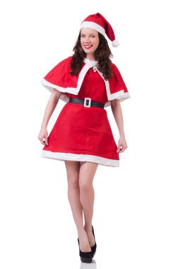 Kar kızı Noel Baba konsepti beyaza izole edilmiş.