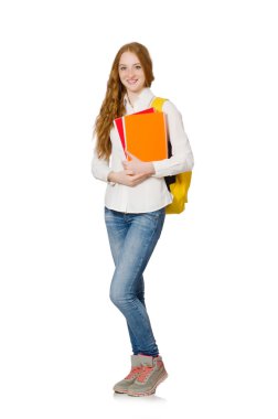 Beyaz arka planda izole genç öğrenci