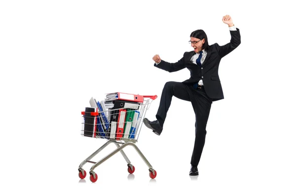 Man with business folders isolated on white — Stock Photo, Image