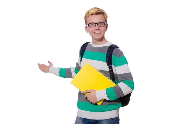 Jonge student geïsoleerd op de witte achtergrond — Stockfoto