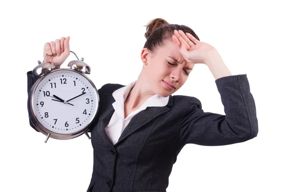 Zakenvrouw met klok mist haar deadlines — Stockfoto