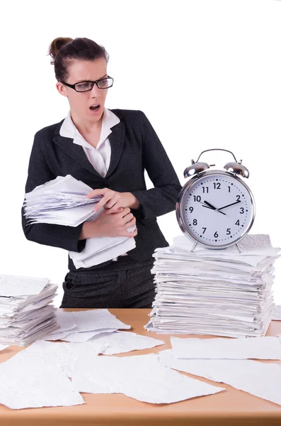 Woman businesswoman under stress missing her deadlines — Stock Photo, Image