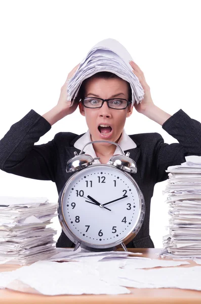 Woman businesswoman under stress missing her deadlines — Stock Photo, Image