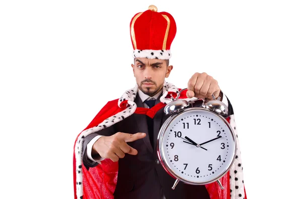 Man king with clock isolated on the white — Stock Photo, Image