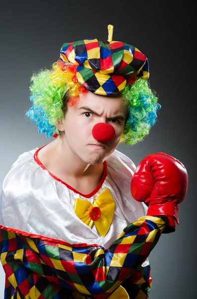 Funny clown with box gloves — Stock Photo, Image