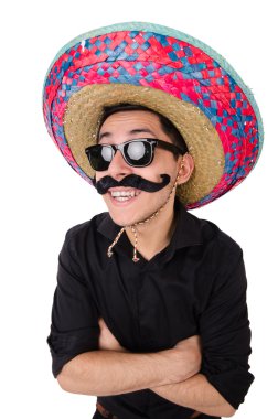 Konseptte sombrero olan komik bir Meksikalı.