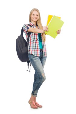 Beyaz arka planda izole genç öğrenci