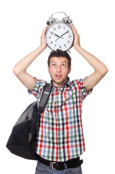 Student mist zijn deadlines geïsoleerd op wit — Stockfoto