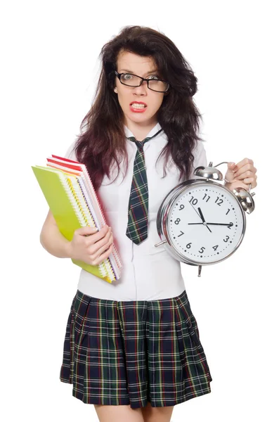 Giovane studente mancante scadenza esame isolato su bianco — Foto Stock