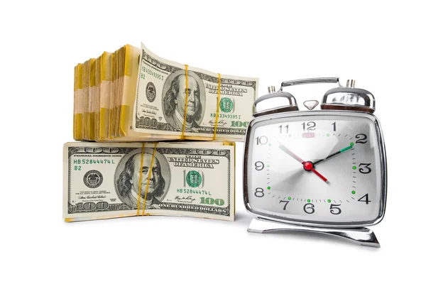 Zeit ist Geld mit Uhr und Dollar — Stockfoto