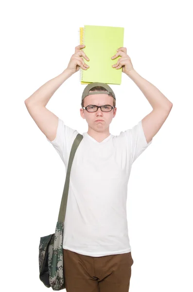 Jovem estudante isolado no fundo branco — Fotografia de Stock