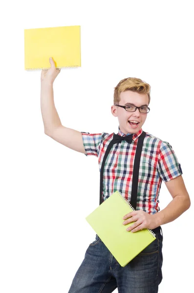 Jonge student geïsoleerd op de witte achtergrond — Stockfoto